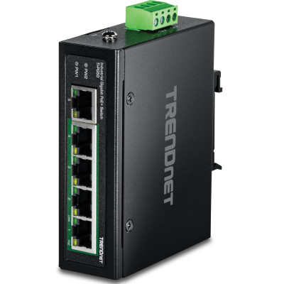 TRENDnet TI-PG50 5-Port Gigabit Ethernet Switch, 4 Gigabit PoE+ and 1 Gigabit ports, 10 Gbps switching capacity, DIN-rail/wall mount